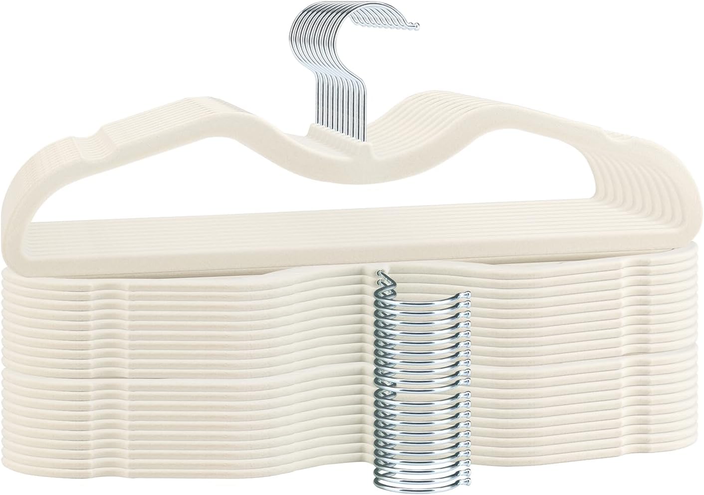 Aldernest Velvet Short Neck Hangers - Heavy-Duty, Non-Slip Felt Surface, Pack of 30, Ivory / Silver Hook, 10 Count