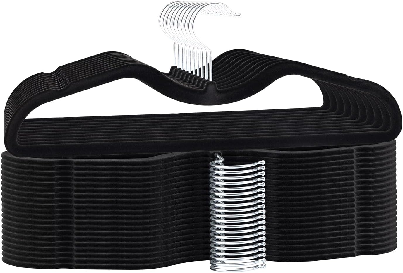 Aldernest Velvet Short Neck Hangers - Heavy-Duty, Non-Slip Felt Surface, Pack of 30, Black / Silver Hook, 10 Count