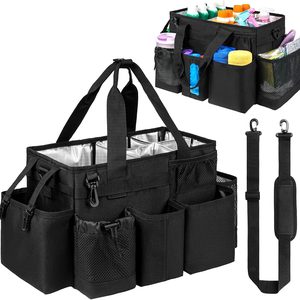 Aldernest Cleaning Caddy Bag, Cleaning Supplies Organizer for Housekeepers, Black