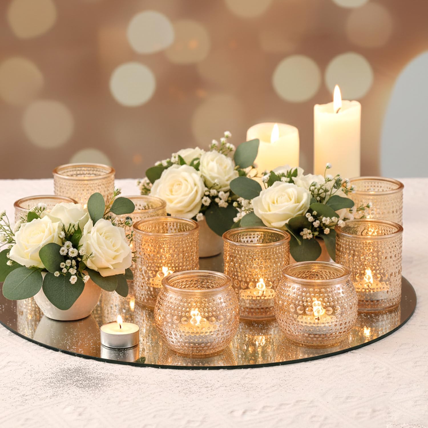 Ashenby 16 Pcs Gold Votive Candle Holders- Gold Centerpieces for Tables, 3.5 pounds