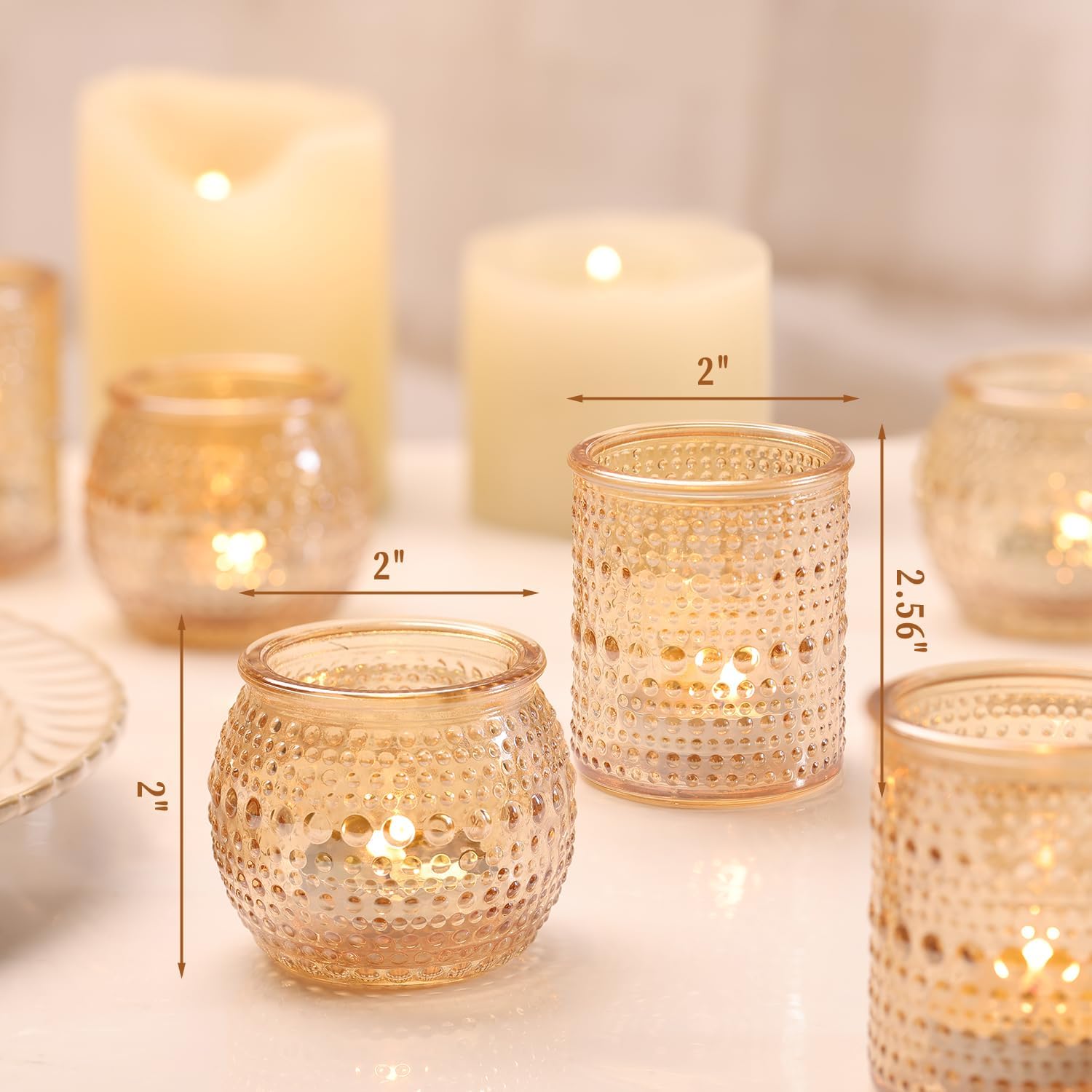Ashenby 16 Pcs Gold Votive Candle Holders- Gold Centerpieces for Tables, 3.5 pounds