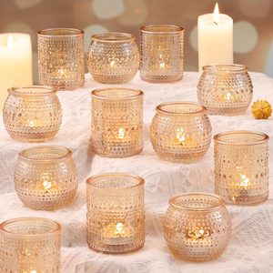 Ashenby 16 Pcs Gold Votive Candle Holders- Gold Centerpieces for Tables, 3.5 pounds