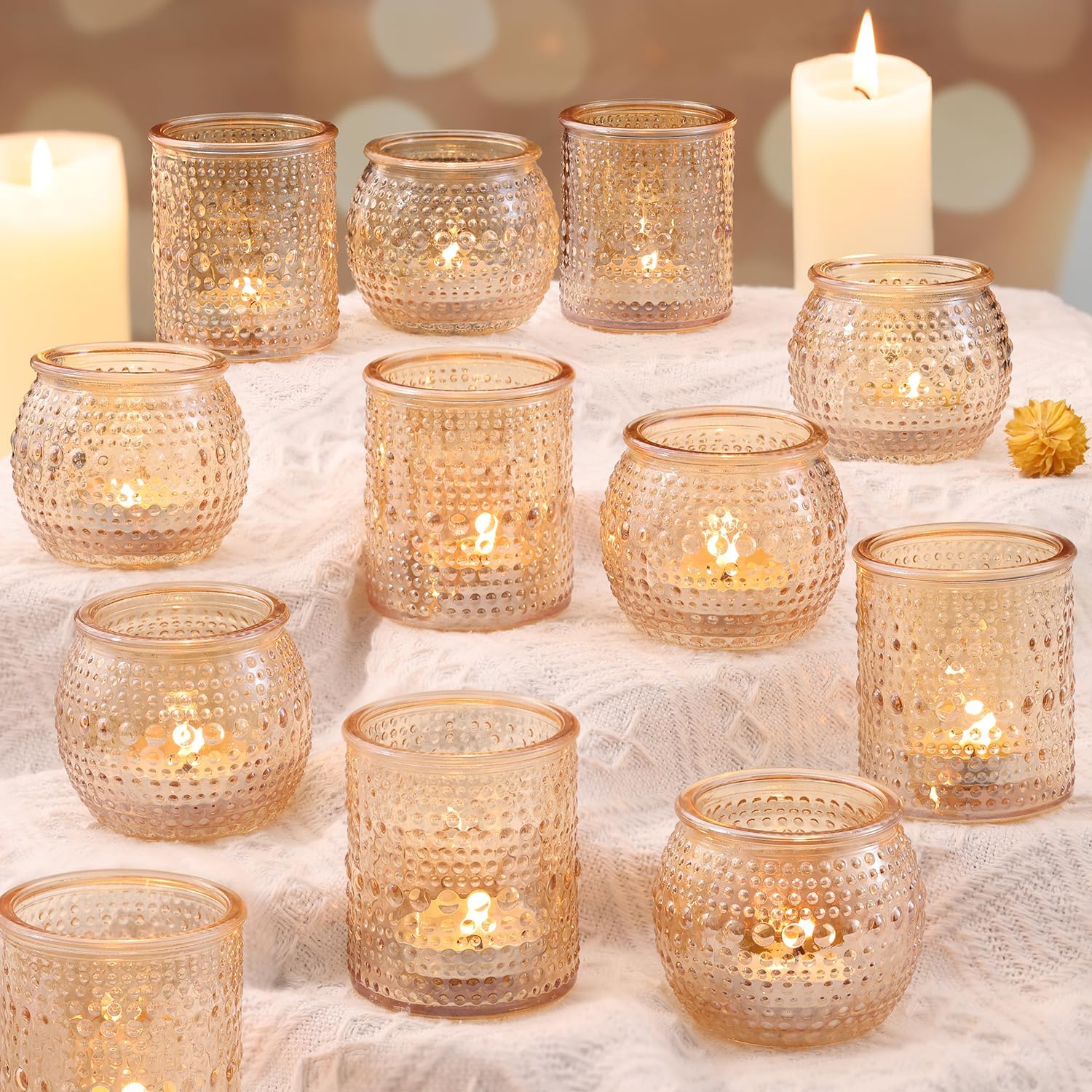 Ashenby 16 Pcs Gold Votive Candle Holders- Gold Centerpieces for Tables, 3.5 pounds