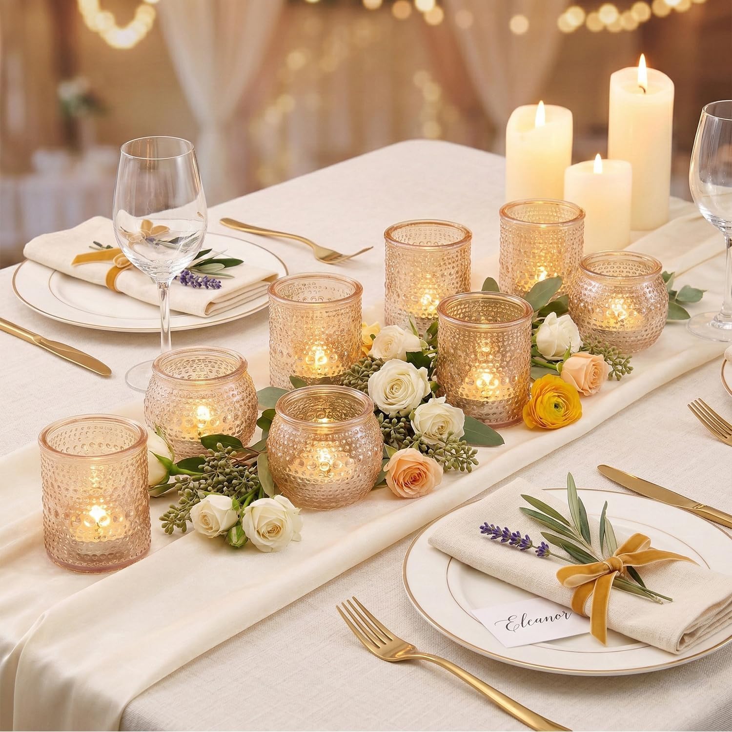 Ashenby 16 Pcs Gold Votive Candle Holders- Gold Centerpieces for Tables, 3.5 pounds