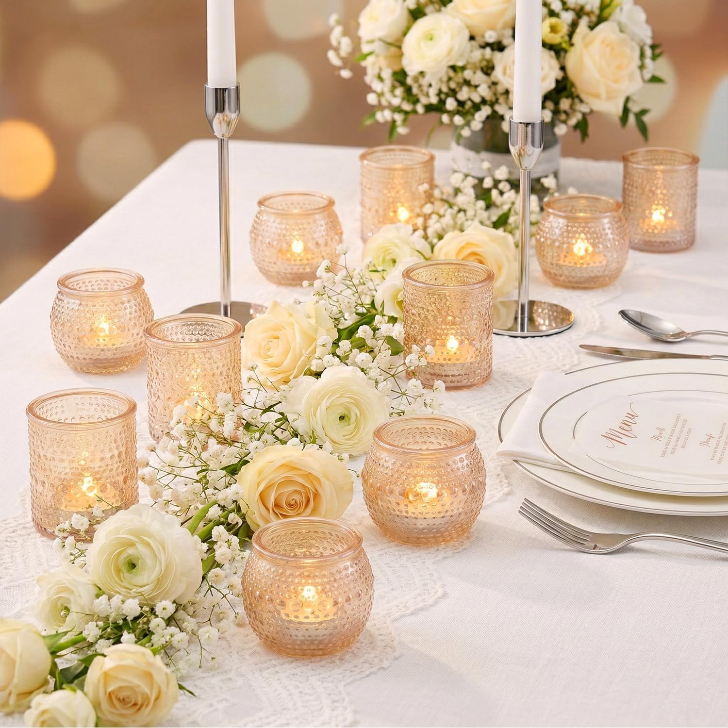 Ashenby 16 Pcs Gold Votive Candle Holders- Gold Centerpieces for Tables, 3.5 pounds