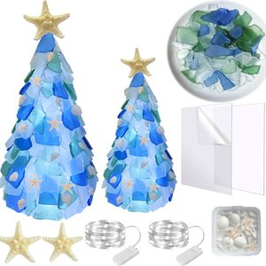Aldernest Christmas Tree DIY Kit Sea Glass Pieces for DIY Crafts Christmas Craft DIY Christmas Tree Lights Lamp Christmas Ornament Crafts, Small