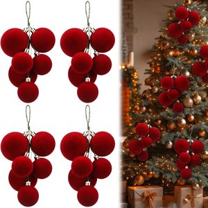 Birchmont 4 Sets Large Red Velvet Christmas Ball Clusters Ornaments Decor
