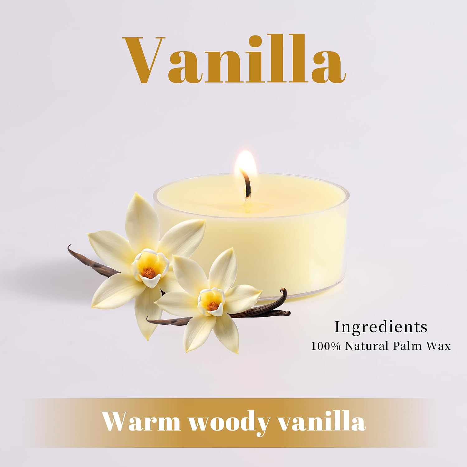 Rowanmere Vanilla Bean Scented Tea Lights Candles 48 Pack, Mini Votives, 5 Hours-Vanilla, Cream Vanilla