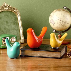 NestoraHome 3 Pcs Mid Century Modern Decor Midcentury Ceramic Birds, Orange, Blue and Yellow