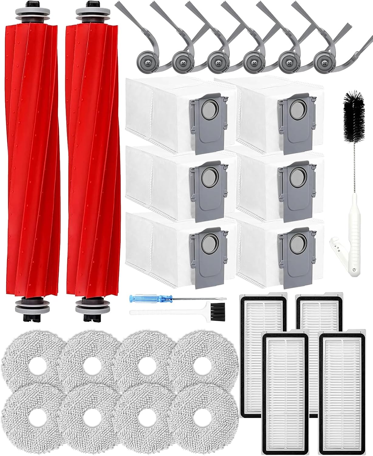 Aldernest 29PCS QV35A Accessories for Roborock Qrevo S Pro/QX Revo Plus/QV 35S/QR 598/QR 798 Robot Vacuum,QV 35A Replacement:2 Main Brushes 6 Dust