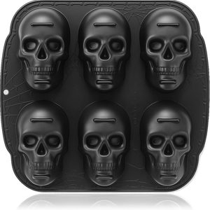 Barleyfield Skull Silicone Baking Pan for Halloween Pizza Cake, 6 Cavities 3D Large Molds, 0.21 kg, Black
