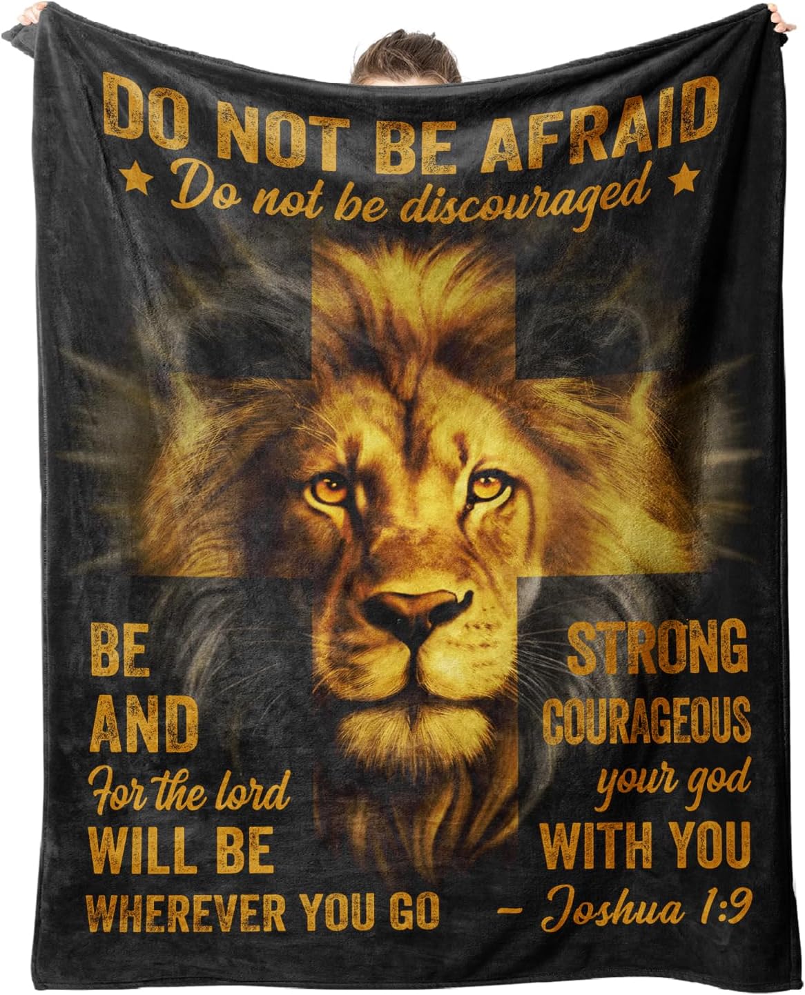 VelloHome Christian Gifts for Men, Blanket Printed with Lion Bible Verse, 1.3 pounds, 50'' x 60'', Black and Gold