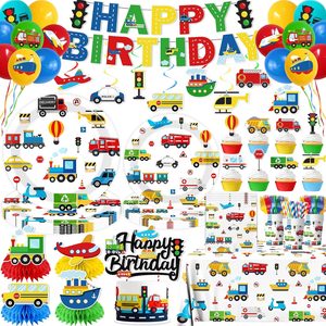 VelloHome Transportation Birthday Decorations, Teal, Blue, Green, Red, Yellow