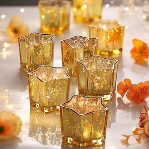 Tanglewick 8pcs Gold Star Candle Holders Set - Elegant Tea Light & Votive Holders for Diwali, Weddings