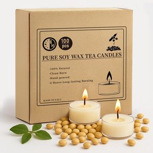 Barleyfield Tea Lights Candles Unscented 6 Hour, Soy Tealights Candles 100 Pack, White