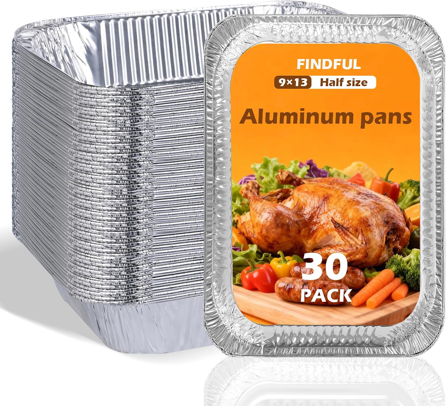 Aldernest Aluminum Pans 9x13 – Foil Pans, Aluminum Trays for Cooking, Baking, 30 Pack No Lid, Silver
