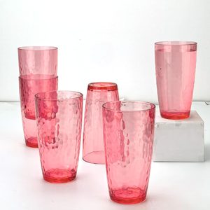 Aldernest 20 Ounce Acrylic Drinking Glasses, Reusable Plastic Tumbler, Stackable, Red, 6 Count