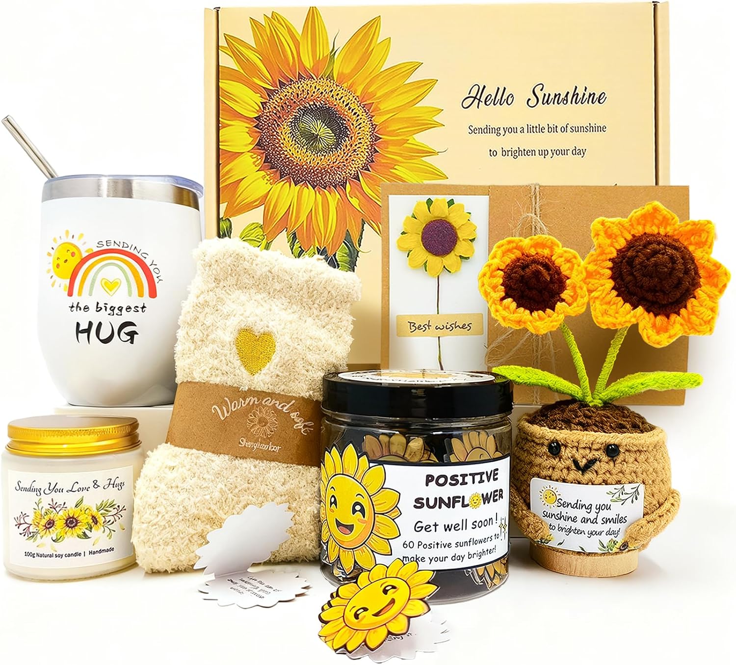 Barleyfield Sunflower Get Well Soon Gift Baskets for Women Men, 0.74 kg, 12 Ounces, sunfloweryellow