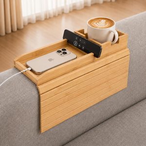 Cedarmoss Bamboo Couch Arm Tray with Cup Holder, Foldable Sofa Armrest Table, 2.3 pounds, Primary Colors
