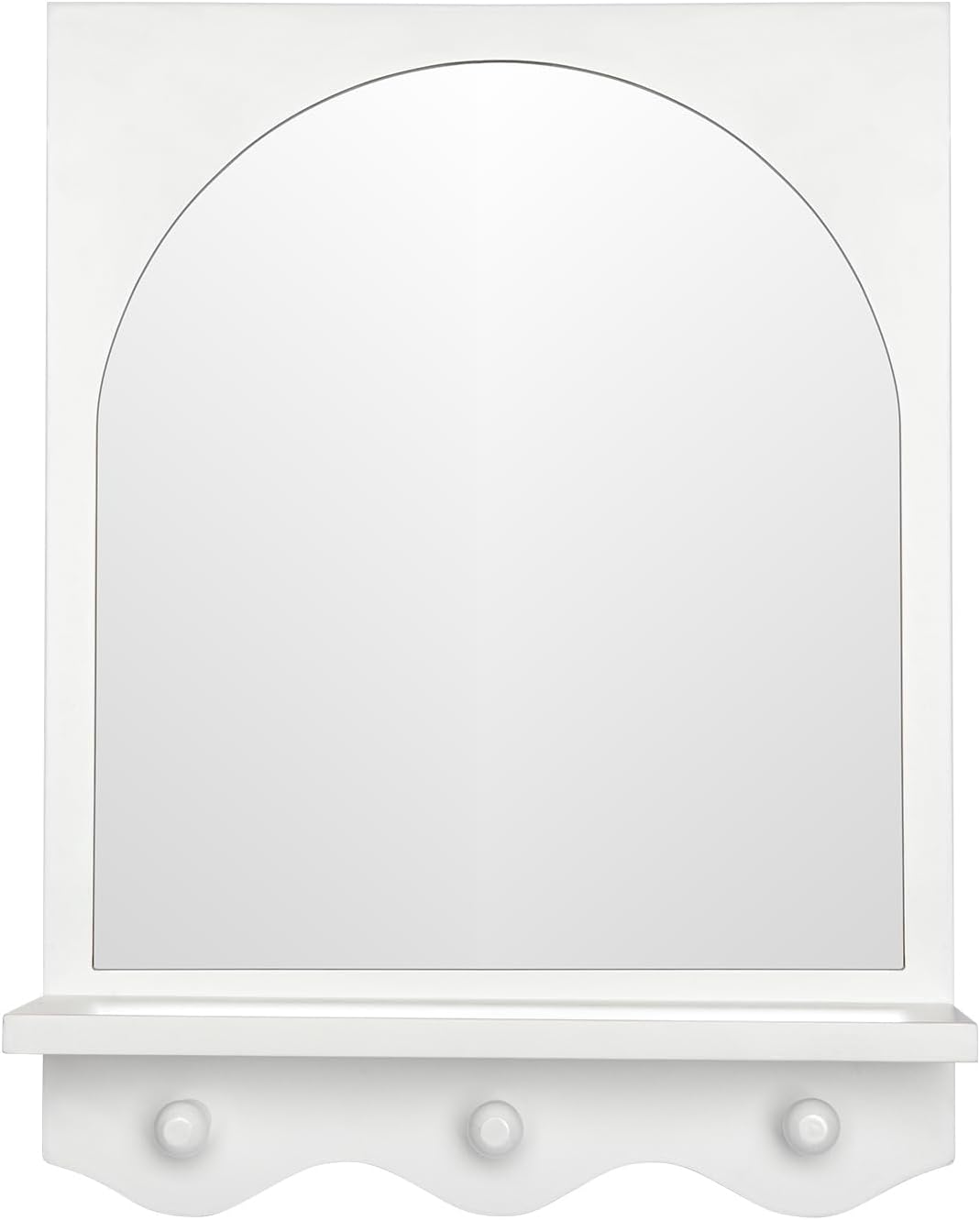 Barleyfield White 16"x12" Wood Framed Arched Mirror with Shelf and 3 Hooks, 2.76 pounds
