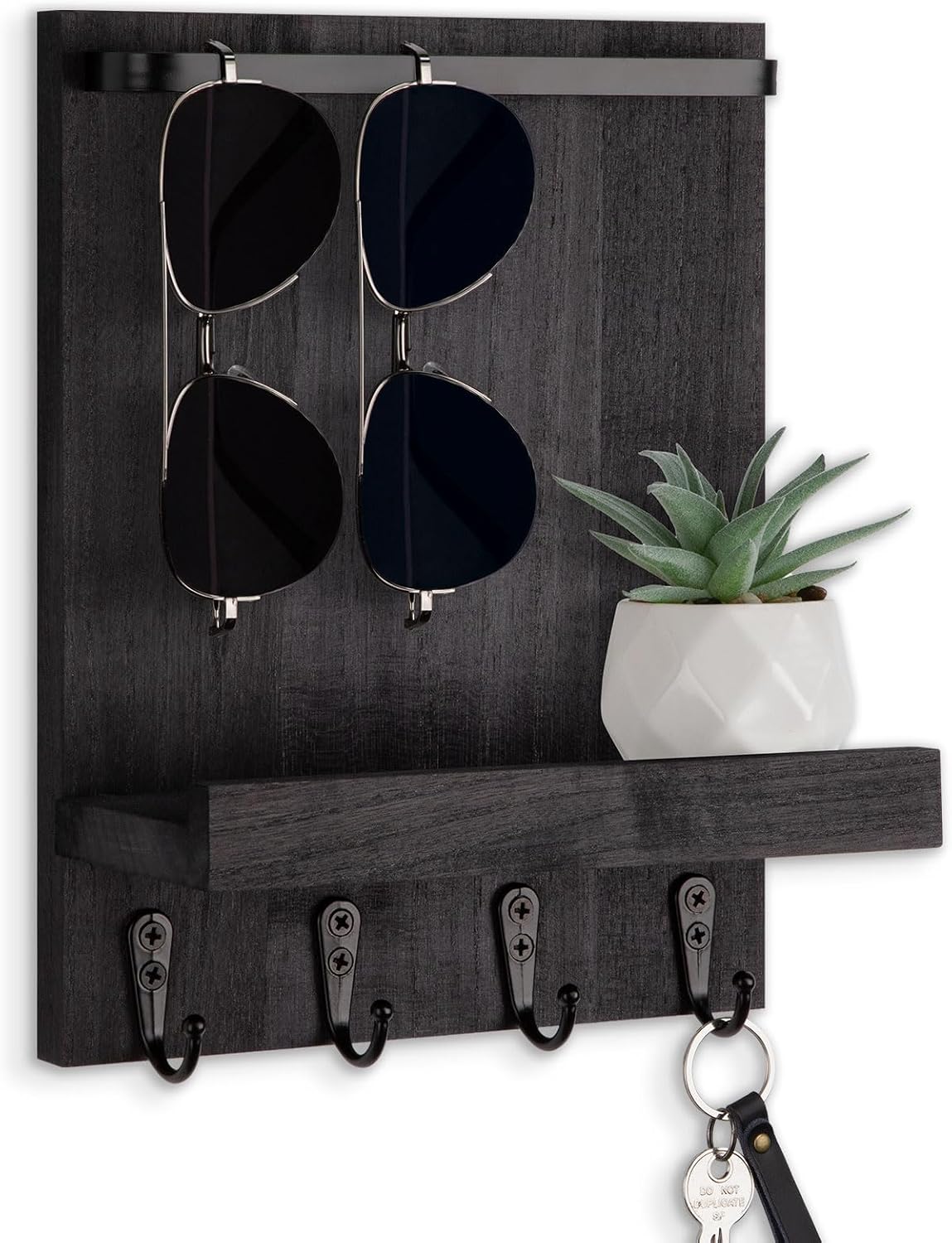 Quillstone Key Holder Wall Mount, Key and Sunglasses Holder for Wall, 1.4 pounds, Black