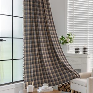 Aldernest Coffee Plaid Curtains 84 Inch with Tassels Rod Pocket 2 Panels
