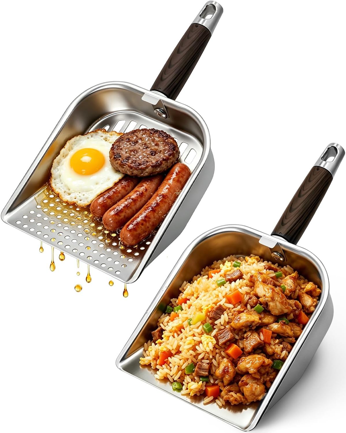 Aldernest Griddle Scoop for Blackstone with a Any-Edge Hook, 2 Pack, Classic & Sifting Scoop