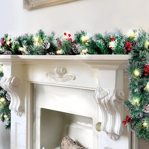 Birchmont 9FT Christmas Garland with Lights, Timer Artificial Lighted Garland Indoor for Stairs, 1.38 kg, Green