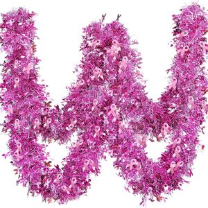 Aldernest 59Ft Breast Cancer Awareness Tinsel Garland, Pink Ribbon Pendants, 10.72 ounces