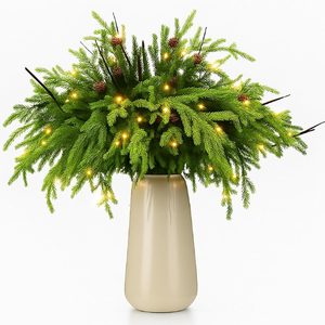 Ashenby 20 Pcs 18" Christmas Norfolk Pine Branches with Lights Lit Branches, Green, Brown