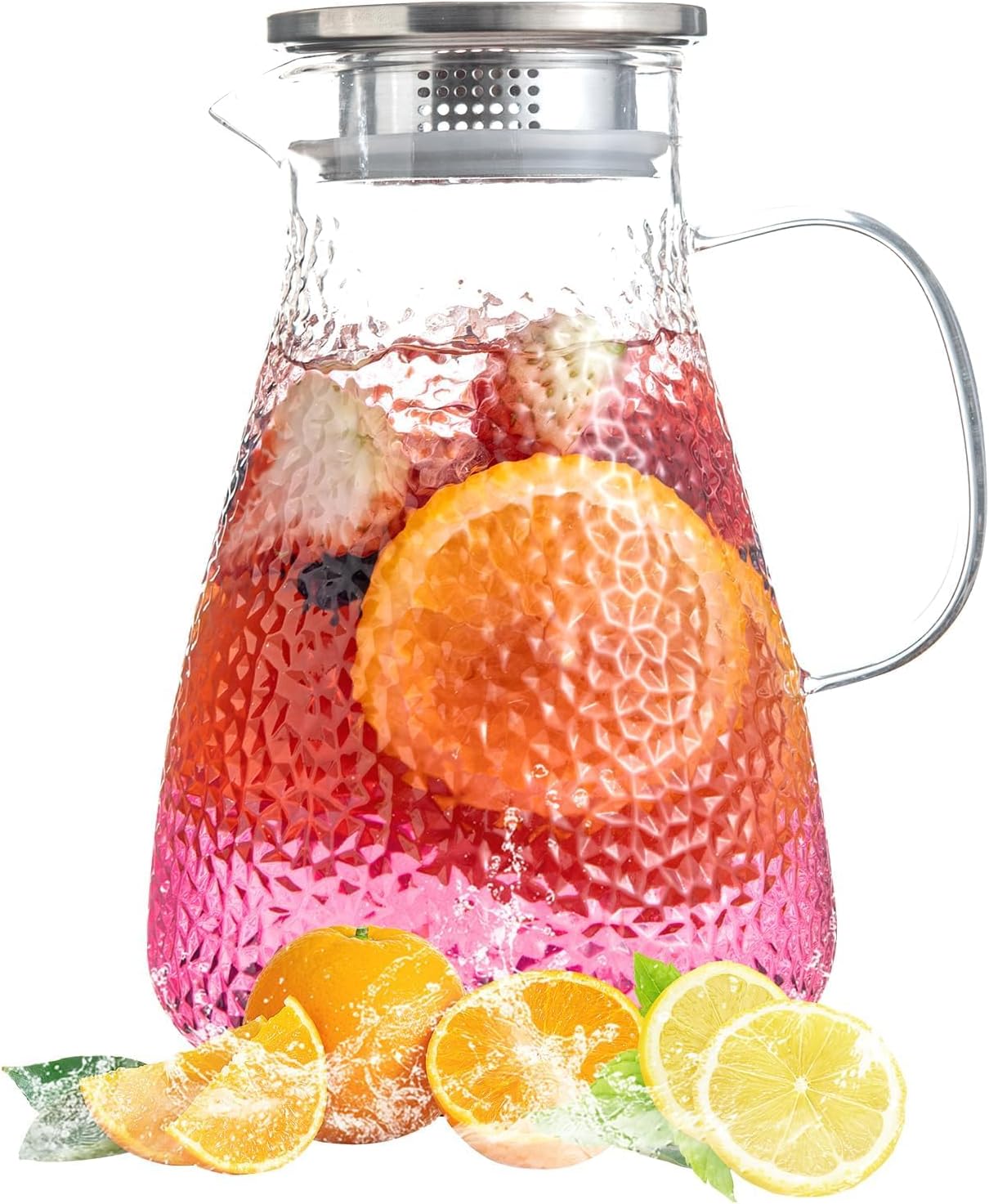 Aldernest 2.0 Liter 68 oz Glass Pitcher with Lid and Spout, 1.5 pounds
