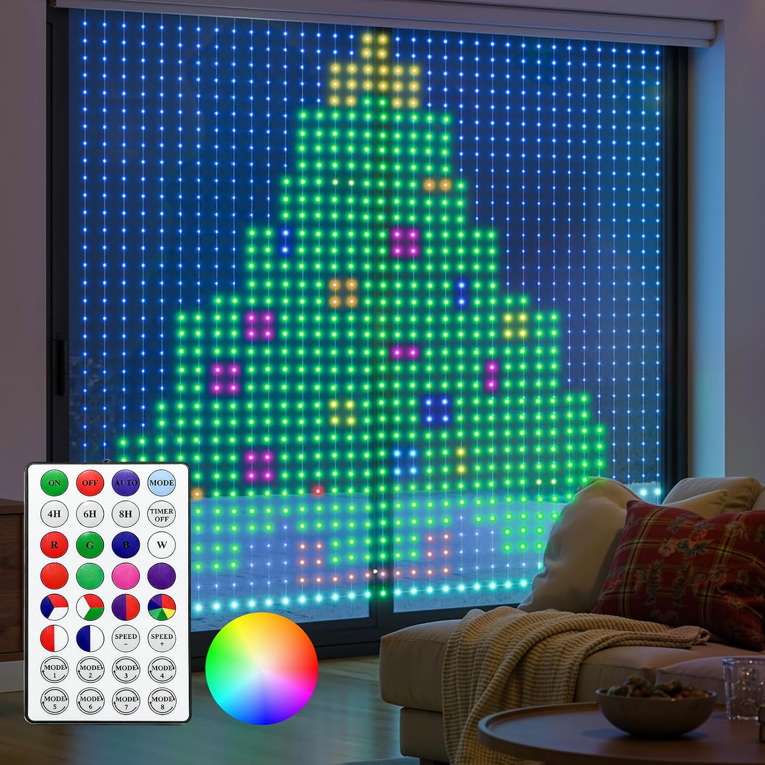LumeraHome 400 LED RGB Smart Curtain Fairy Lights with Remote, 6.6x6.6ft, RGB (Red, Green, Blue)