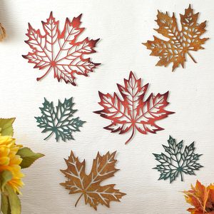 NestoraHome 6 Pcs Maple Leaves Metal Wall Art Fall Farmhouse Rustic Decor, 5.91 x 5.12 x 3.94 inches, red, yellow, green
