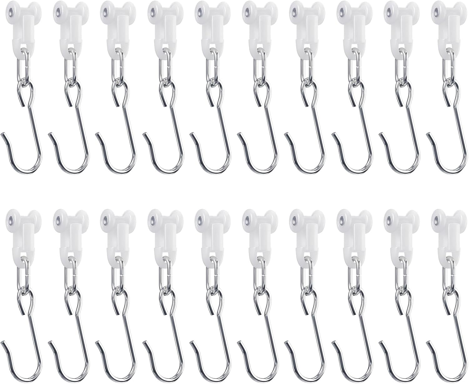 Aldernest Curtain Hooks, Stainless Steel Curtain Track Roller Hooks, 20 Pack, 1.6 ounces, White