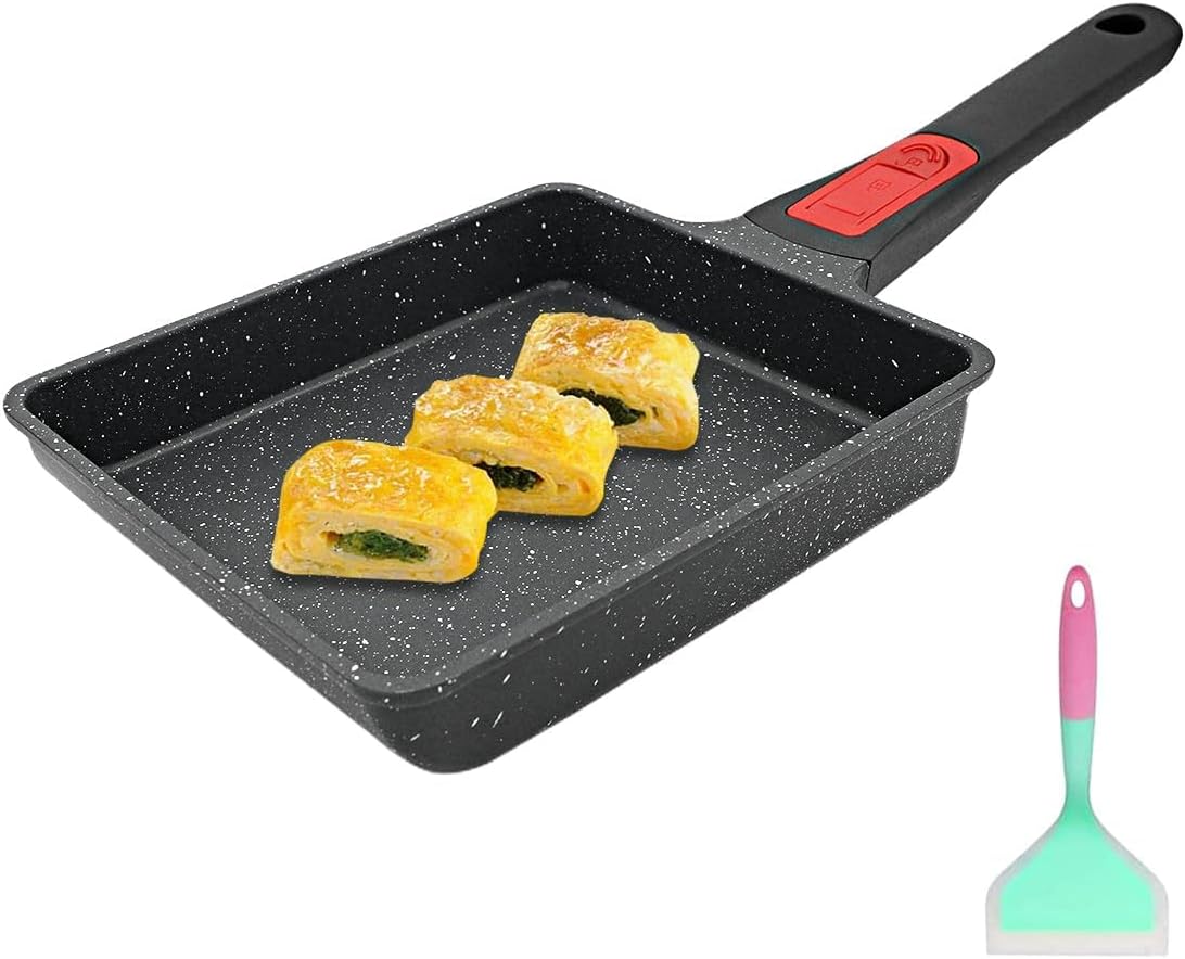 Ashenby Tamagoyaki Japanese Omelette Pan, Square Frying Egg Pan Nonstick, 1.2 pounds, Black