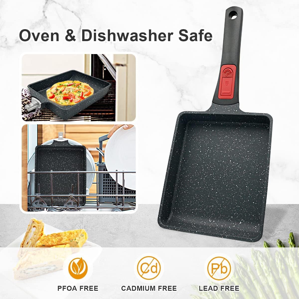 Ashenby Tamagoyaki Japanese Omelette Pan, Square Frying Egg Pan Nonstick, 1.2 pounds, Black