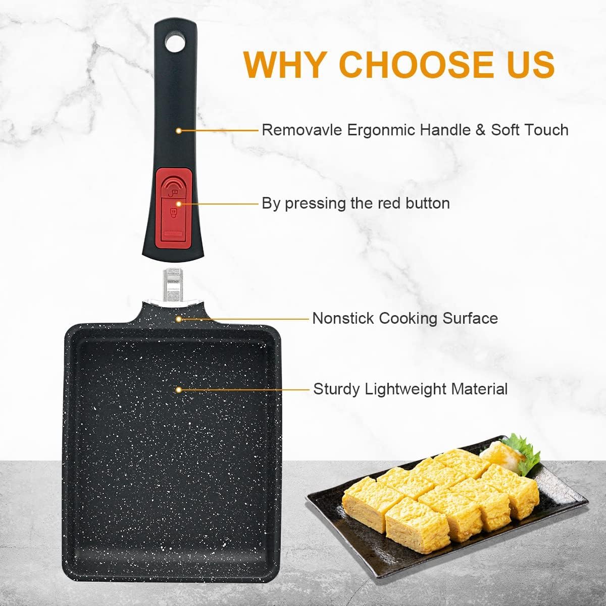 Ashenby Tamagoyaki Japanese Omelette Pan, Square Frying Egg Pan Nonstick, 1.2 pounds, Black