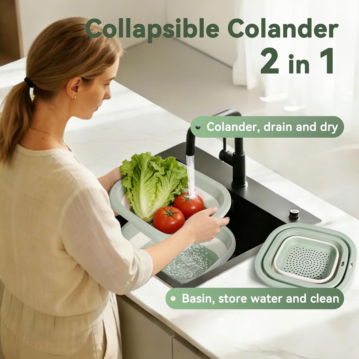 Aldernest 2 in 1 Collapsible Colander and Wash Basin Set, 8QT, Blue, 0.45 kg