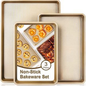 Ashenby Baking Pan Set of 3 | 13/15/18" Cookie Sheets for Baking Supplies, 4 pounds, Gold