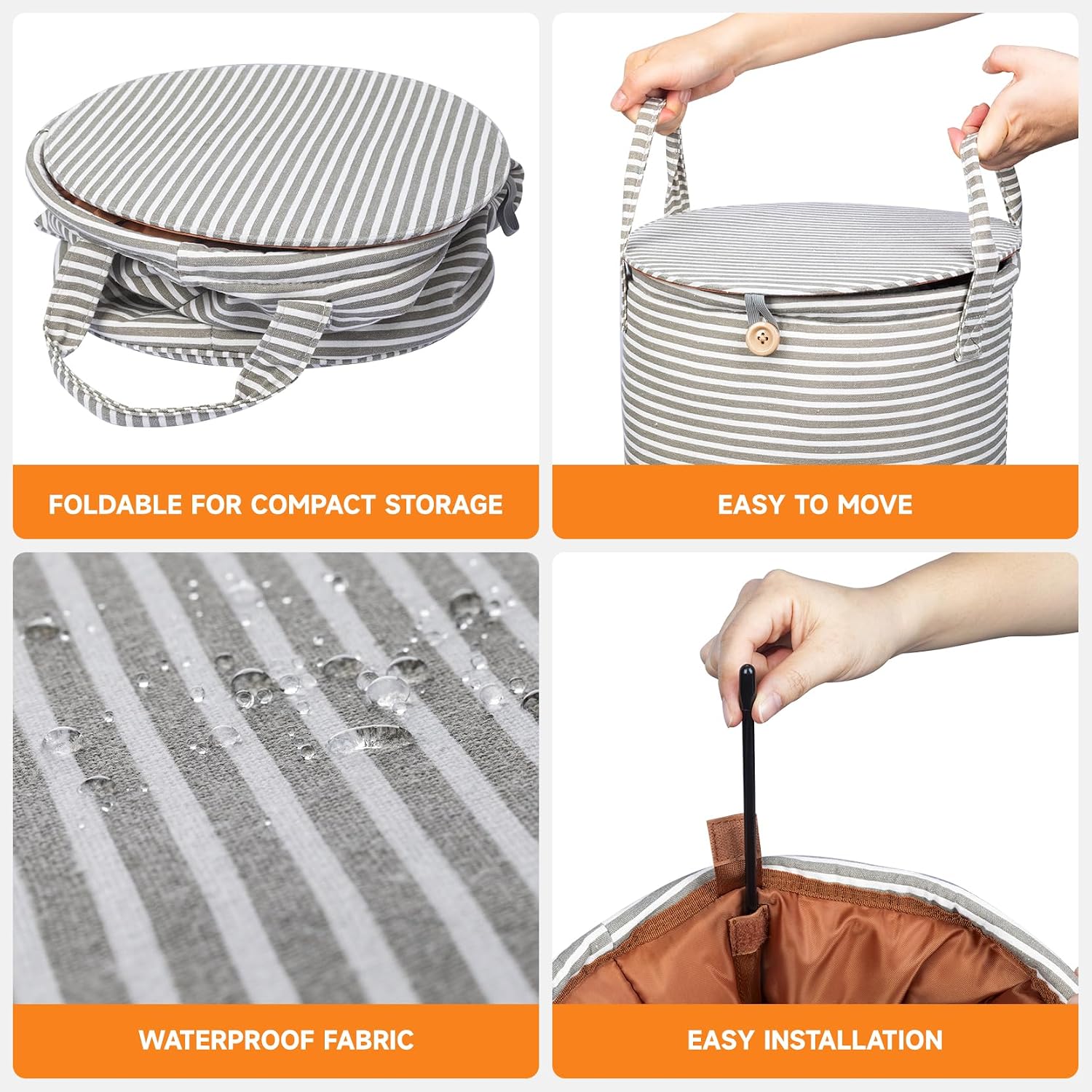 Aldernest 38L Foldable Towel Warmer Bucket, Heated Towel Warmers for Bathroom, 1.62 kg, Gray Stripes