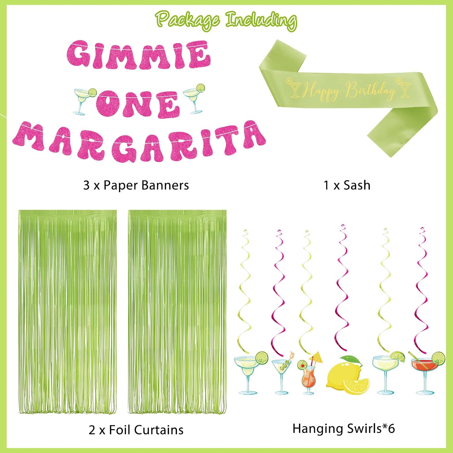 Aldernest Margarita Party Decorations, Green and Hot Pink Gimme One Margarita, 44