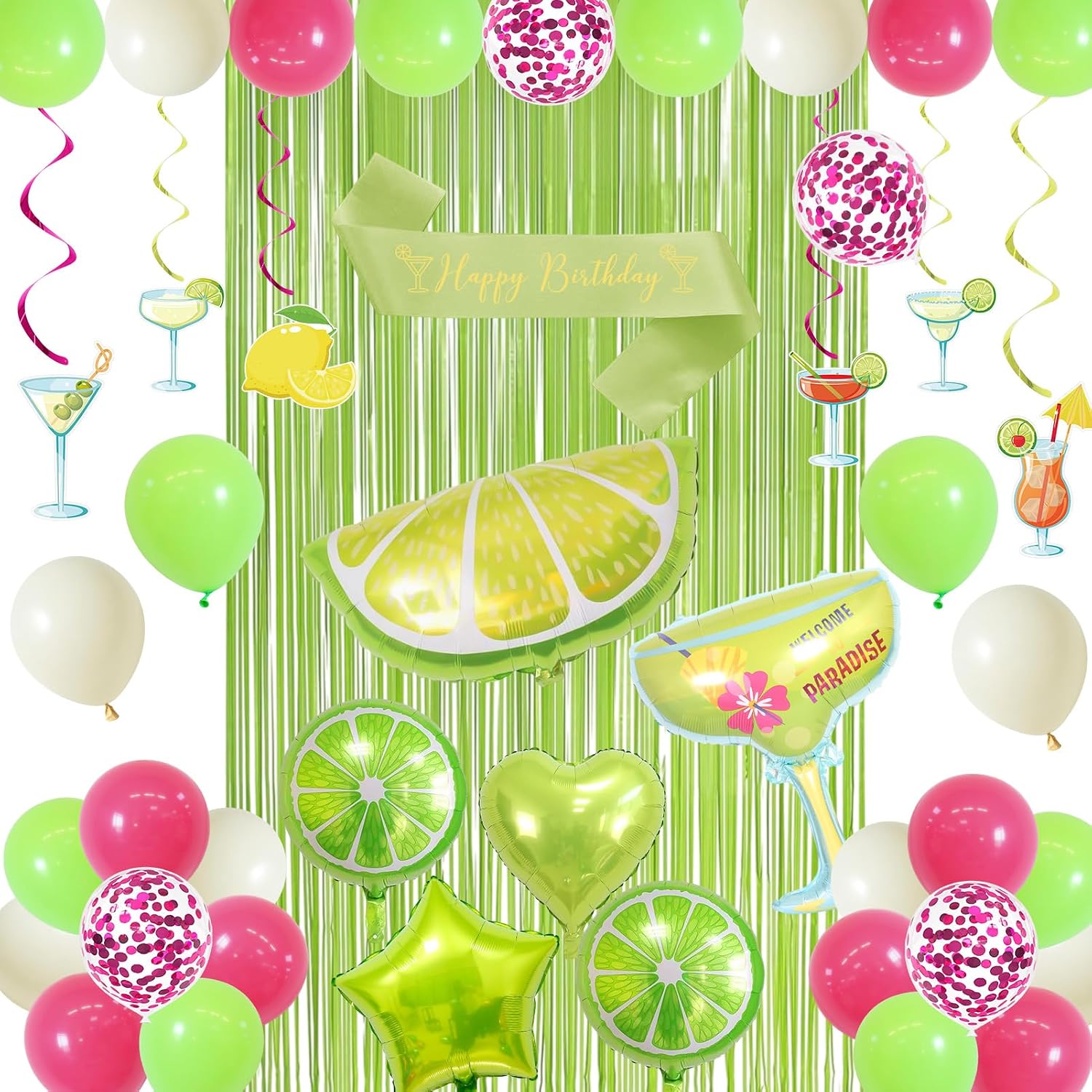 Aldernest Margarita Party Decorations, Green and Hot Pink Gimme One Margarita, 44