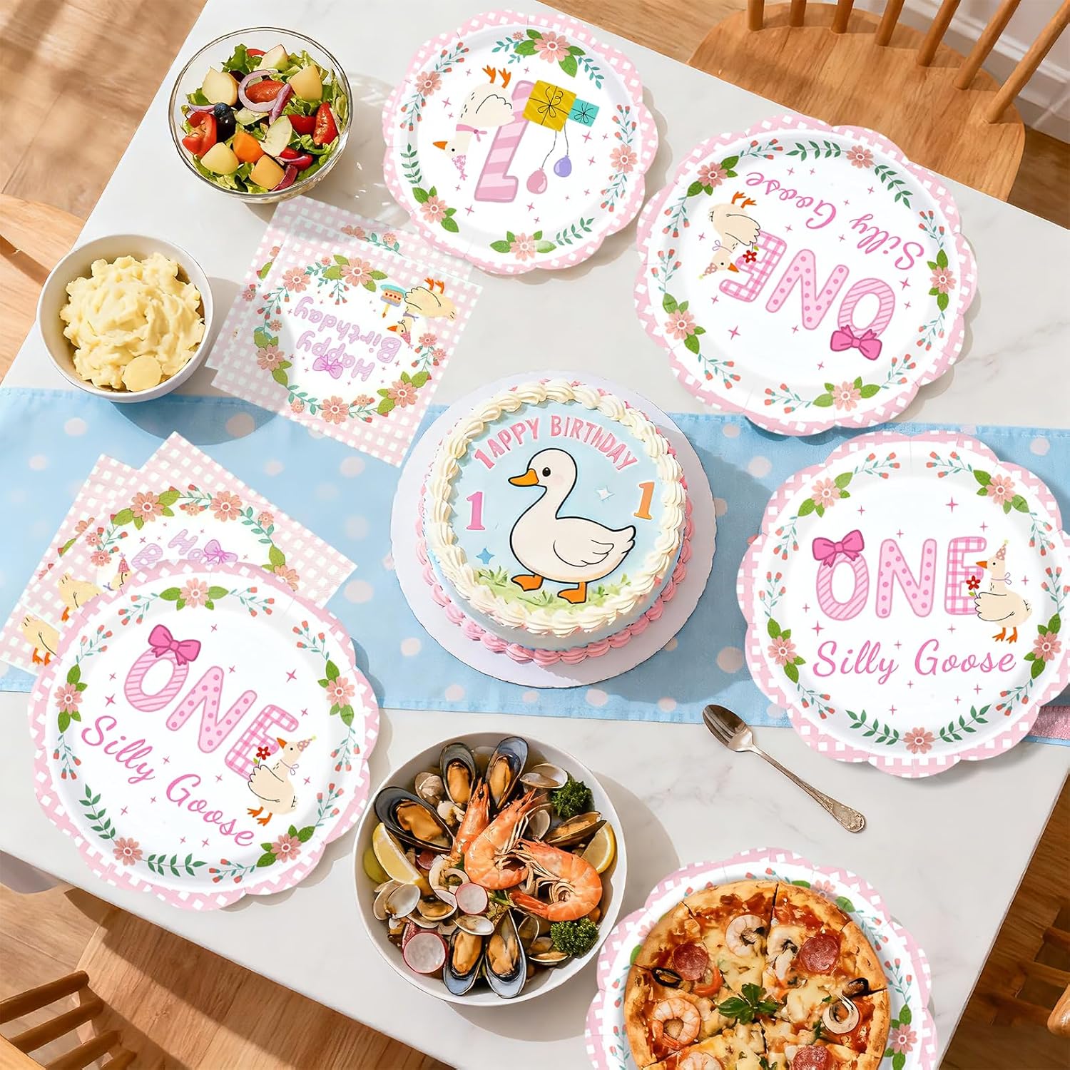 Ashenby 96Pcs One Pink Goose Birthday Party Decorations, Serves 24, 0.83 kg