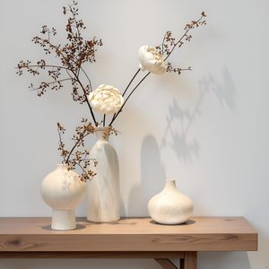 Barleyfield White Ceramic Vase Set of 3, Modern Organic Home Decor