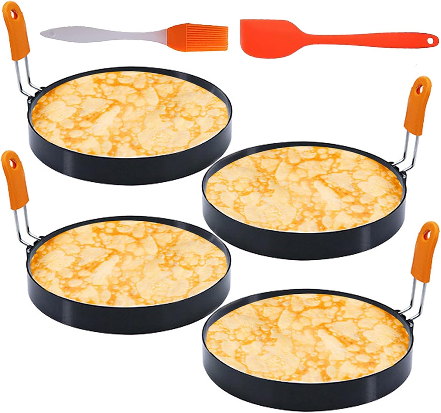 Aldernest 4 Packs 6 Inch Pancake Ring for Griddle, 6"Omelette Ring for Griddle, 0.49 kg, Orange
