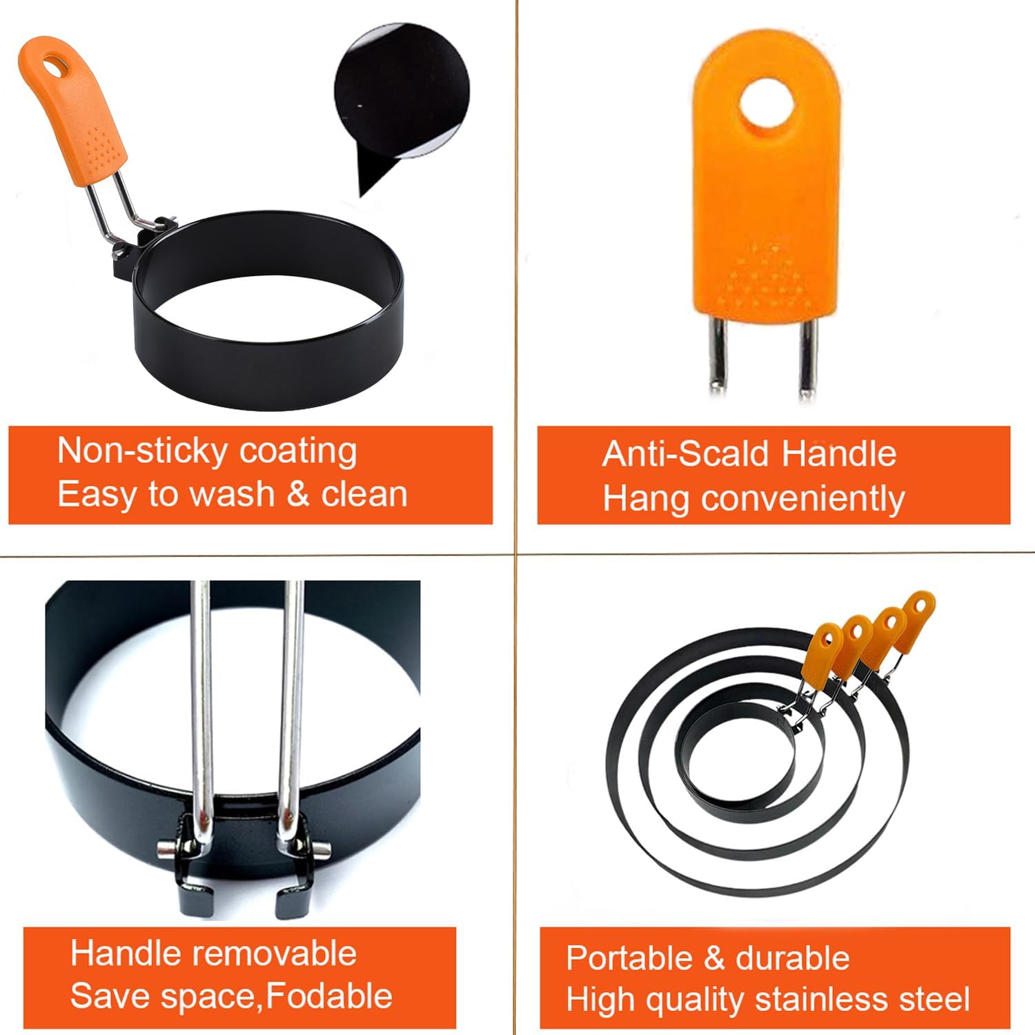 Aldernest 4 Packs 6 Inch Pancake Ring for Griddle, 6"Omelette Ring for Griddle, 0.49 kg, Orange
