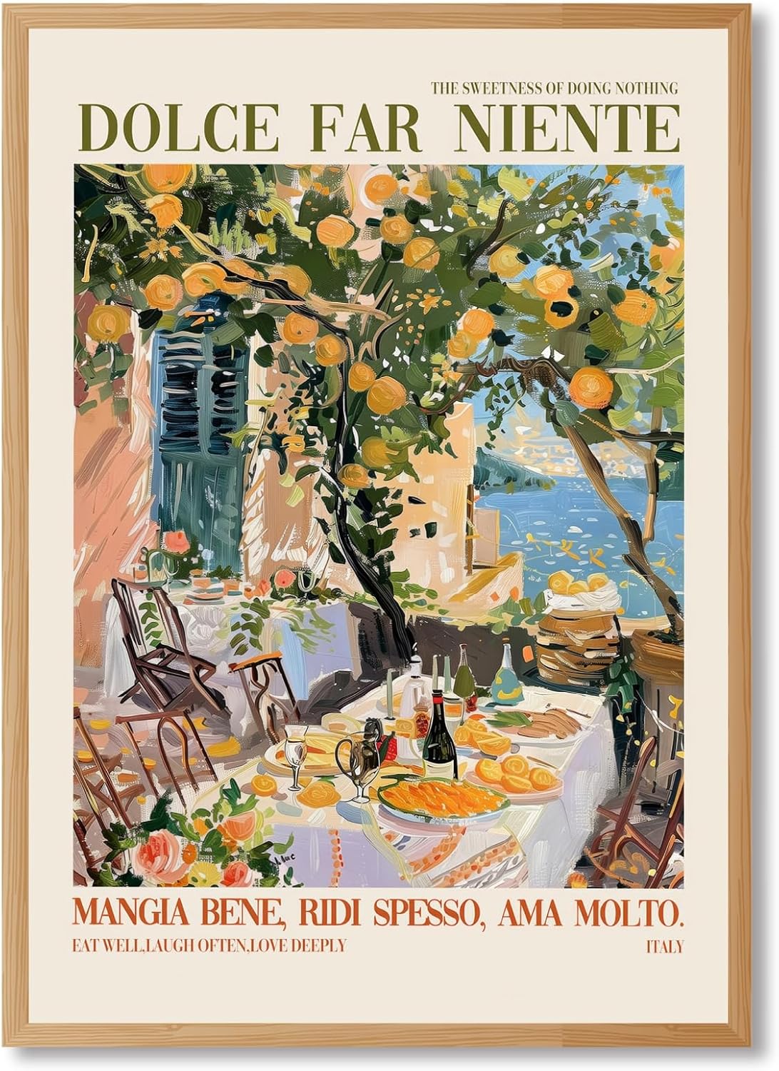 Barleyfield Vintage Italy Canvas Wall Art Dolce Far Niente Quote Lemon Tree Patio Poster Trendy Travel Wall Decor Amalfi Coast Print Rustic Italian
