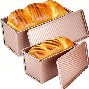 Ashenby 2 PCS Pullman Loaf Pan With Lid, 2.2 LB/1 LB Sandwich Bread Loaf Pan, 1.37 kg, 13 inches long and 5 inches wide, Gold