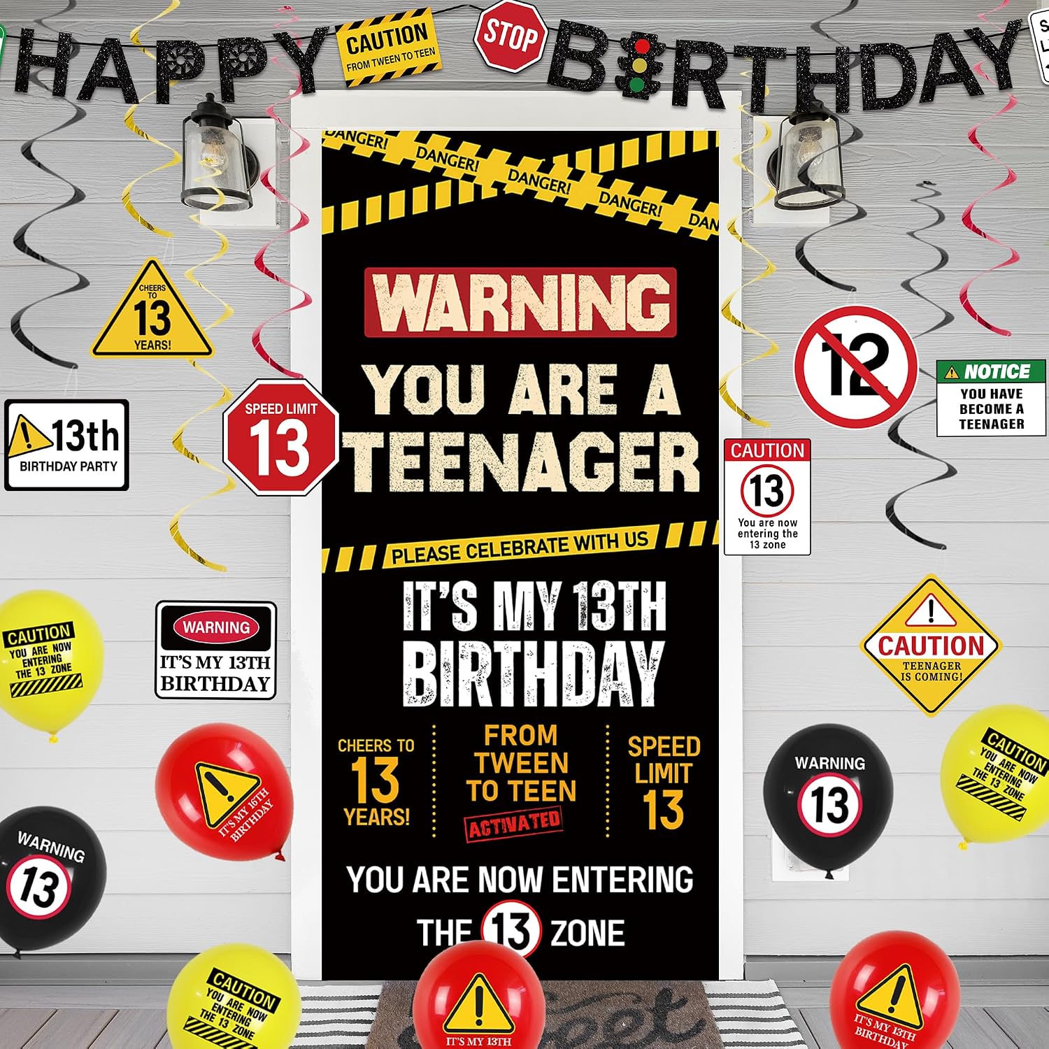 Aldernest 13th Birthday Decorations Boys Girls, Caution UR A Teenager Banner, 35