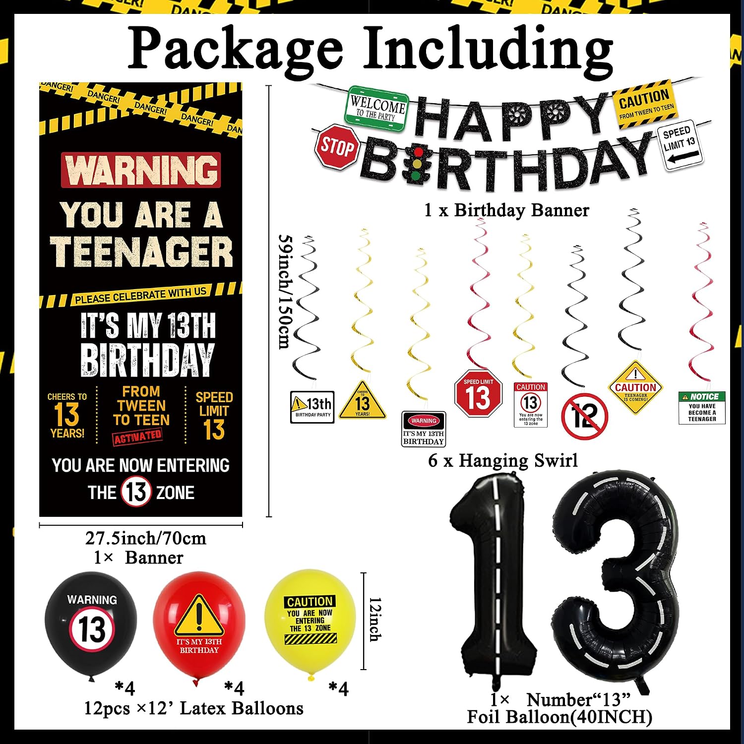 Aldernest 13th Birthday Decorations Boys Girls, Caution UR A Teenager Banner, 35